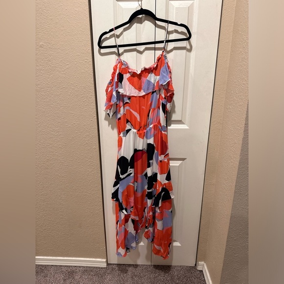 Parker Kam Abstract-Print Silk 100% Asymmetric Resort Wedding Fairy Dress,S - Picture 3 of 11